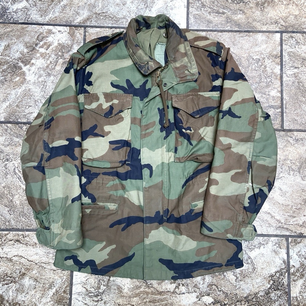 Vintage US Military M65 Coat Blank No Name Size X Small Short Camo Jacket 1980s
